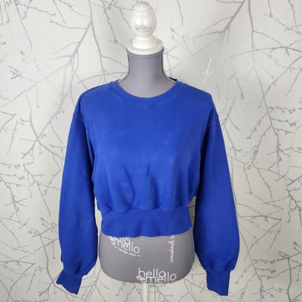 TNA Blue Cotton Fleece Cropped Perkins Sweatshirt